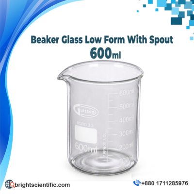 Beaker Glass Low Form With Spout 600ml Laboratory Glassware