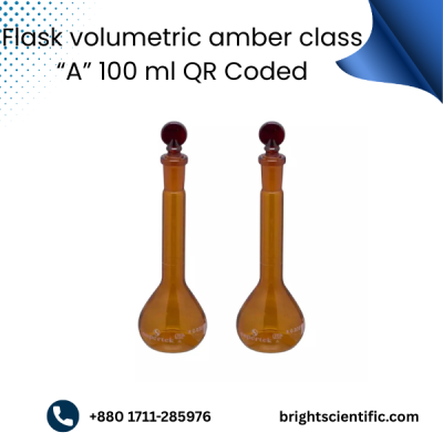 Flask Volumetric Amber Class “A” 100ml – High-Accuracy Laboratory Flask