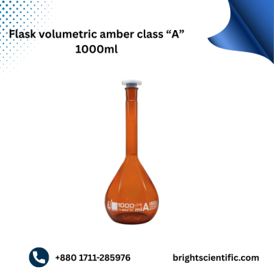 Flask Volumetric Amber Class “A” 1000ml | Accurate Borosilicate Lab