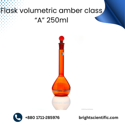 Flask Volumetric Amber Class “A” 250ml (QR Coded) – High-Precision Calibration Flask