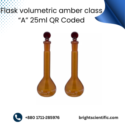 Flask Volumetric Amber Class “A” 25ml (QR Coded) – Precision Lab Measurement Flask