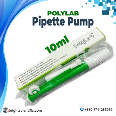 Polylab Pipette Pump 10ml manual pipette filler for accurate liquid transfer with glass and plastic pipettes in laboratory applications.
