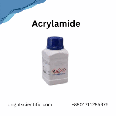 Acrylamide (Loba Chemie) 500 gm laboratory chemical reagent bottle for electrophoresis, research, and biochemical applications.