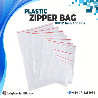 Plastic Zipper Bag 16×12 Inch (100 Pcs) Transparent Resealable PE Zip Lock Bag for Laboratory Sample Storage, Packaging & Industrial Use