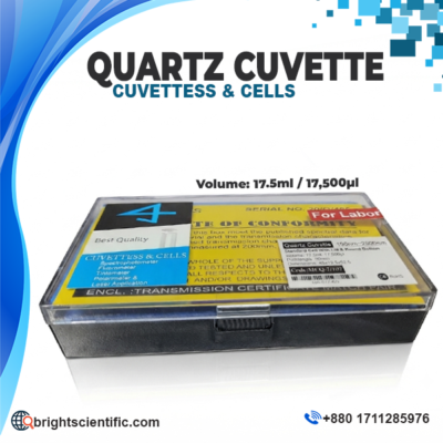 Optiglass Quartz Cuvette 17.5mm (17.5ml) MCQ-7/107 optical quartz cell for UV-Vis spectrophotometer and laboratory analysis.