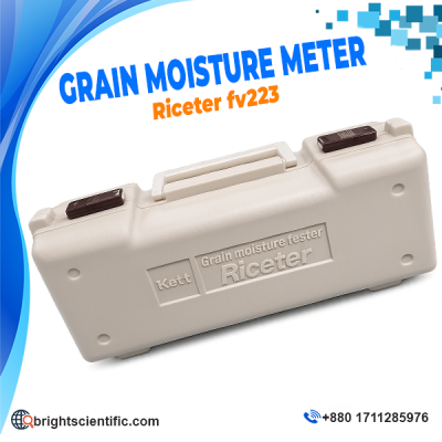 Riceter FV22S Grain Moisture Meter with digital LCD display, sample chamber, accessories, and carrying case for accurate grain moisture testing.