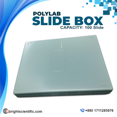 POLYLAB Microscope Slide Storage Box with 100 slide capacity for laboratory and pathology applications.