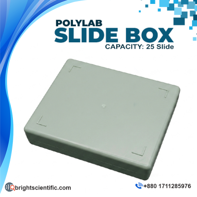 POLYLAB Microscope Slide Storage Box with 25 slide capacity for laboratory and pathology applications.