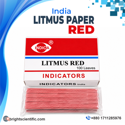 Red Litmus Paper 100 Leaves for alkali detection and laboratory pH testing by Indicators, made in India.