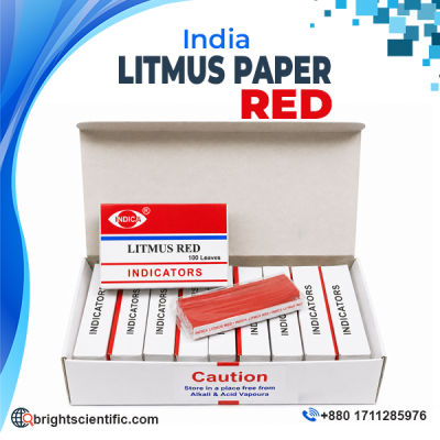 Red Litmus Paper 100 Leaves for alkali detection and laboratory pH testing by Indicators, made in India.