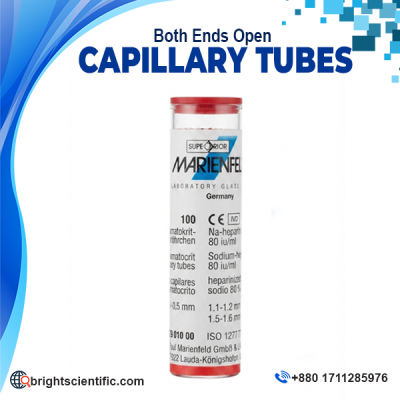 Capillary Tubes (Both Ends Open) Sodium Heparin 75mm (100 Tubes/Vial) Made in Germany for Micro-Hematocrit Testing.